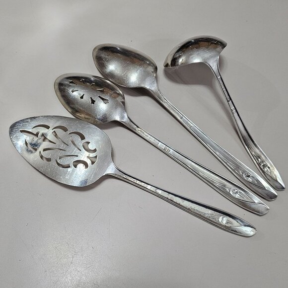 International Silver Tulip Serving Set 4pc floral center design 1950s Vtg minima - Picture 10 of 14
